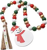 Cabilock Christmas Wood Bead Garland with Snowman Tags and Tassels Rustic Farmhouse Wall Hanging Decor for Holiday Home Decoration