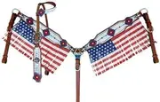 Showman American Flag Fringed Headstall & Breast Collar Set w/Reins