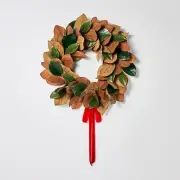 24" Magnolia Leaves Wreath with Red Ribbon Threshold w/ Studio McGee Xmas Fall