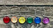 Wine Glass Charms Drink Beverage Markers Cat Eye Rainbow Colors Set of 6 RTS