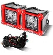 #1380 Auxbeam LED Cube Flood Lights 3 inch 40W, Red Shell Ditch Lights 4800LM
