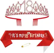 Red 18th Birthday Sash for Girls Birthday Princess Crown Queen Tiara Rhinestone
