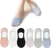 [BNPHSIN] 6 Pairs No Show Socks for Women, Non Slip Invisible Boat Socks Ladies Pop Socks, Cotton Invisible Low Cut Socks Non Slip Liner Socks Casual Socks Boat Socks for Sneaker Loafer Flats Size 4-7,
