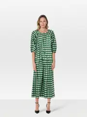 Green Midi Gingham Dress