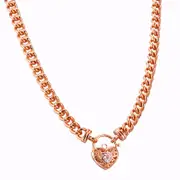 18ct Heavy Rose Gold Plated Euro Chain Necklace with a Filigree Locket Featuring a Simulated Diamond - USA Made