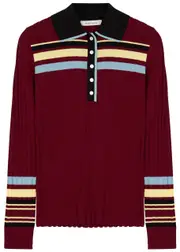 Wales Bonner Wander Striped Stretch-knit Polo top - Red - L L