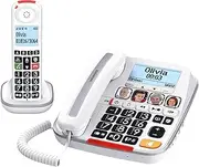 Swissvoice 3355 Corded Big Button Phone for Elderly with Answering Machine and Additional Cordless Handset - Loud Phones for Hard of Hearing - Hearing Aid Compatible Phones - Cordless Number Telephone