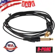 3pcs Tattoo Power Supply Soft Right Angle RCA Clip Cord 1/4" Phono Plugs 6 ft