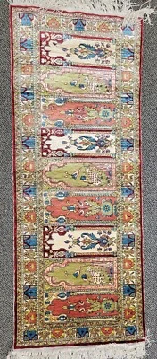 Authentic Silk On Silk Kaisari/Hereke Rug Turkish Signature 19.5” X 48.5”