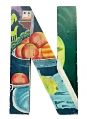 NWT 17" Upcycled Wall Art Canvas Letter "N" Monogram Hand Painted Anthropologie