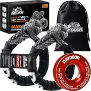 DAYDOOR Synthetic Soft Shackle & Winch Recovery Ring Kit, 2 PCS 1/2'' x 22'' Recovery Soft Shackle(56,000Lbs Breaking Strength), 1 PCS Snatch Recovery Ring for ATV UTV Off-Road Vehicles(Red Ring)