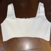 7 For All Mankind Cream denim Corset Bustier Crop TOP Back Zip Lined Cotton Sm