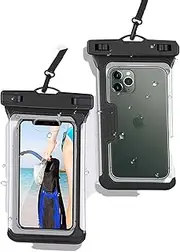 JoniSerl Waterproof Phone Pouch IPX8 Universal Waterproof Case Dry Bag Phone Protector for iPhone 15 14 13 12 11 Pro Max Plus XS XR X 8 Galaxy S24 S23 S22 S21 S20 Pixel Up to 7" -2 Pack, Black