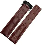 KKFAUS Genuine Cowhide Watch Band for TAG Heuer Carrera Lincoln 19mm 20mm 22mm Black Brown Folding Buckle Watch Strap Men (Color : Brown-Black, Size : 19mm)