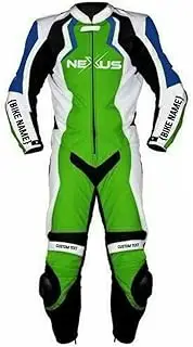 Motorbike Green Leather Racing Suit Full Body Protection Motorcycle Cow Hide Leather 2-Pieces Racing Suit For Professional Bikers