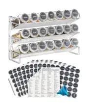 3 Tier Spice Rack Organizer with 21 Empty Spice Jars, 386 Spice Labels, pen a...