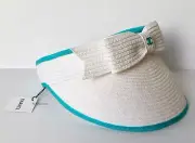 NEW 21S CHANEL WHITE TURQUOISE BLUE PAPIER RIBBON SUN VISOR S