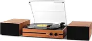 Retro Vinyl Record Player Bluetooth Desktop Phonograph Belt-Drive Turntable with External Speakers,Dual Stereo Speakers LP Players AUX Headphone Input RCA out, 3 Speeds 3 Sizes Wood Orange