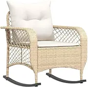 vidaXL Garden Rocking Chair - Beige Poly Rattan, Outdoor Rocking Lounger, UV-Resistant, Patio Deck Seating with Cushion