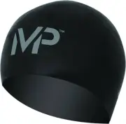 New MP Phelps Black/Silver Adult 100% Silicone Swim Competition Race Cap