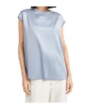 Brunello Cucinelli Cap-Sleeved Crewneck Satin Blouse S,L,M sky-blue
