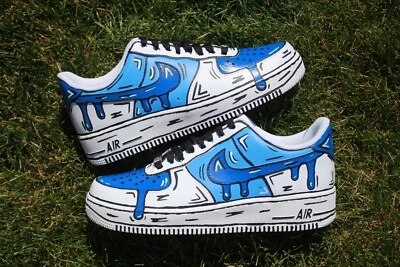 Baby Blue Drip Cartoon Air Force 1s – Custom Hand-Painted Blue Air Force Mens