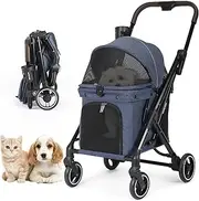 Beberoad Pets X1 Lightweight Foldable Dog and Cat Stroller - Portable Compact Jogger for Small Dogs and Puppies - 4 Wheels (Blue)
