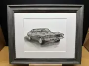 Drawing of a 1969 Chevrolet Malibu Car #1 Graphite Pencil Sketch Picture Print