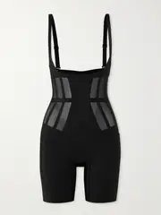 [Commando] Commando - Luxe Control Stretch Mesh-trimmed Tech-jersey Bodysuit - Black - medium medium Black