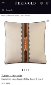 NWT Equestrian Linen Buckle Eastern Accent Stone Square Pillow Cover &Insert 20”