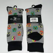 Marc Ecko Lucha Libre Wrestling Grey Crew Length Socks NEW