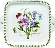 Portmeirion Botanic Garden 11" Square Dessert Dish with Handles, Sweet Pea Motif - Durable Porcelain Serveware with Chip-Resistant Glaze, Oven, Microwave, Freezer, Dishwasher Safe - Functional Bakware