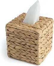 KOLWOVEN Wicker Tissue Box Holder - Square Woven Facial Tissue Holder for Table and Bathroom