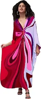 [LOUSEA] Black&White Caftan Dress for Women Plus Size Side Open Beach Coverup Braided Vneck Kaftan Loungewear 8760