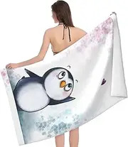 [WURTON] I Love Penguins Print Sand Free Beach Towel for Quick Dry Absorbent for Pool Swimming Bathroom Beach Towel