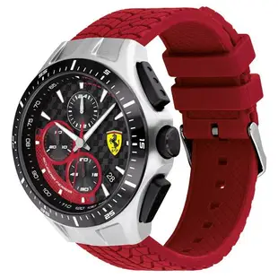Scuderia Ferrari 法拉利 賽車格紋三眼計時錶/銀X紅/44mm/FA0830697