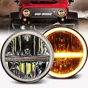 UNI-SHINE 7 inch led headlight, 7" round LED Headlights H6024 led Headlight White Halo Headlight Running Amber Turn Signal Seal Beam Compatible with Jeep Wrangler JK TJ JL CJ