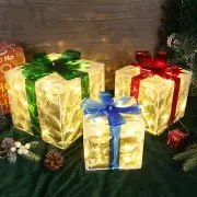 Set of 3 Christmas Lighted Gift Boxes, 60 LED Warm White Light up Gift Box Chris