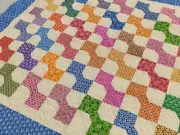 Traditional Scrap Color & Cream Bow Tie pattern - Twin size FINISHED QUILT