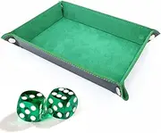 MenYiYDS 1 x Folding Dice Tray Rectangular PU Leather, Velvet Dice Board for Dungeons & Dragons RPG Dice Game D&D and Other Tabletop Games (Green)