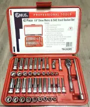 Genius Tools 42pc 1/4"dr SAE & Metric 12 Point Master Socket & Tool Set TW-242MS