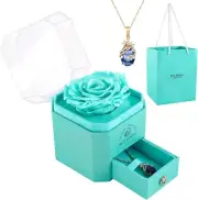 Eternal Rose Box with Necklace, Forever Blue Flores Preserved Real Flower