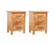 Solid Oak Wood Nightstands Set Rustic Bedside Tables with Drawers Bedroom Storage