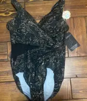 NEW Miraclesuit CIRCE Tummy-Control One-Piece Swimsuit SIze 14 BLACK & GOLD