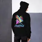 Skiing Hoodie, Ski Cortina, Retro Skier Italy, Unisex Hooded Sweatshirt