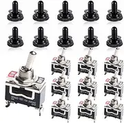 aikoolwer Toggle Switches 10 Pack 2 Pin ON Off SPST Car Rocker Toggle Switch 15A 250V Heavy Duty Waterproof Metal Bat Waterproof Boot Cap Cover