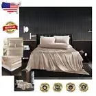 Wrinkle-Free Silk Satin King Sheet Set - 5-Piece Taupe Luxury Bedding Collection