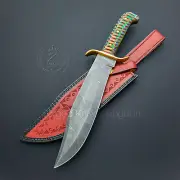 Rare!!! Handmade Damascus Rangeen Bowie Knife Dollar Sheet Handle free sheath.
