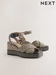 Black/White Forever Comfort® Square Toe Platform Espadrille Wedges (AL5785) | $92