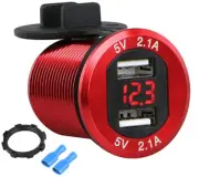 Dual Port Car USB Quick Charger Socket Aluminum Power Outlet With LED Voltmeter (for: Smart)